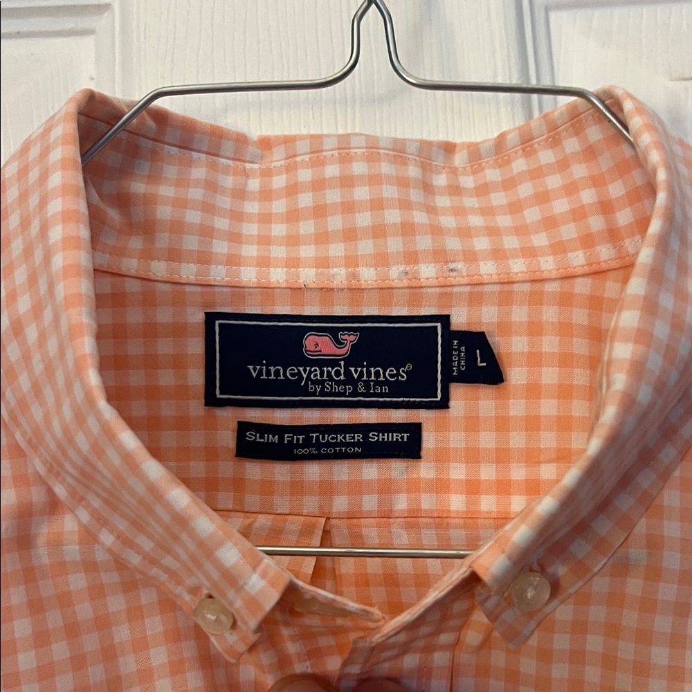 Vineyard Vines Men's Peach Checkered Button Down Shirt